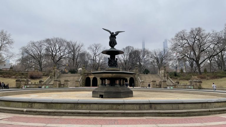 Bethesda Fountain in Central Park, New York, on an early morning.