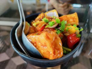 Paneer tikka masala is an Indian dish of paneer tikka cheese served in a spiced gravy.