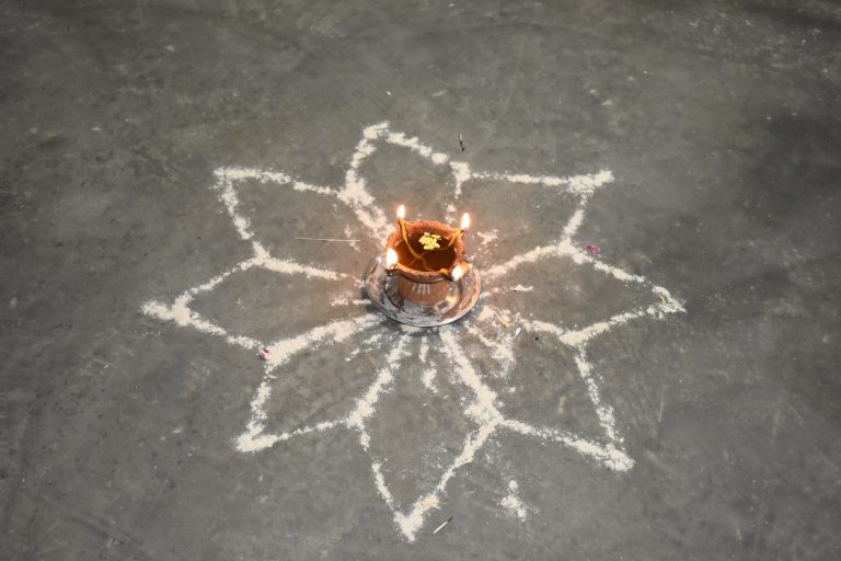 Rangoli with lights.