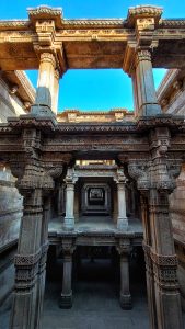 Adalaj Stepwell is a beautiful structure, descending five stories deep in Ahmadabad, India. It was built in 1499 to hold water, provide refuge to travelers and local people, and offer spiritual sustenance.

