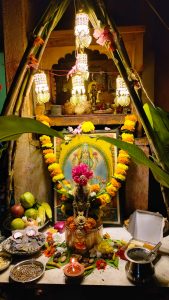 The worship (Pooja) of Goddess Mahalaxmi on the occasion of the Diwali festival.