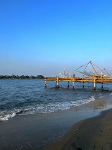 Chinese fishing net(china vala) with a view of the port at the background.