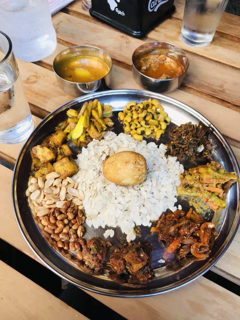 Newari traditional meal set also called Samey Baji Set.