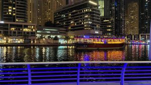 迪拜码头的夜景#迪拜#码头#水域#黑色#蓝色 
