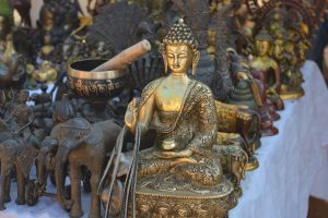 View larger photo: Golden Buddha statue at a random shop in India. 