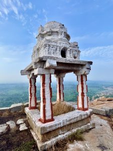 A mandapa(pillared hall used for rituals) on the top of Matanga Hills, Hampi. Located in Vijayanagara district, Karnataka.