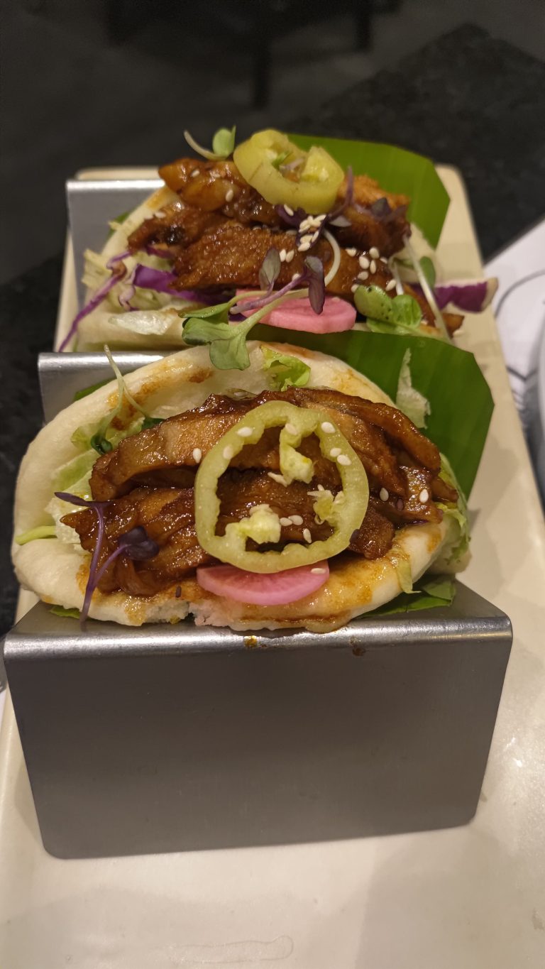 Char Siu Pork Bao : BBQ Roasted Pork Belly, Cucumber, Iceberg Lettuce and Pickled Chilies.