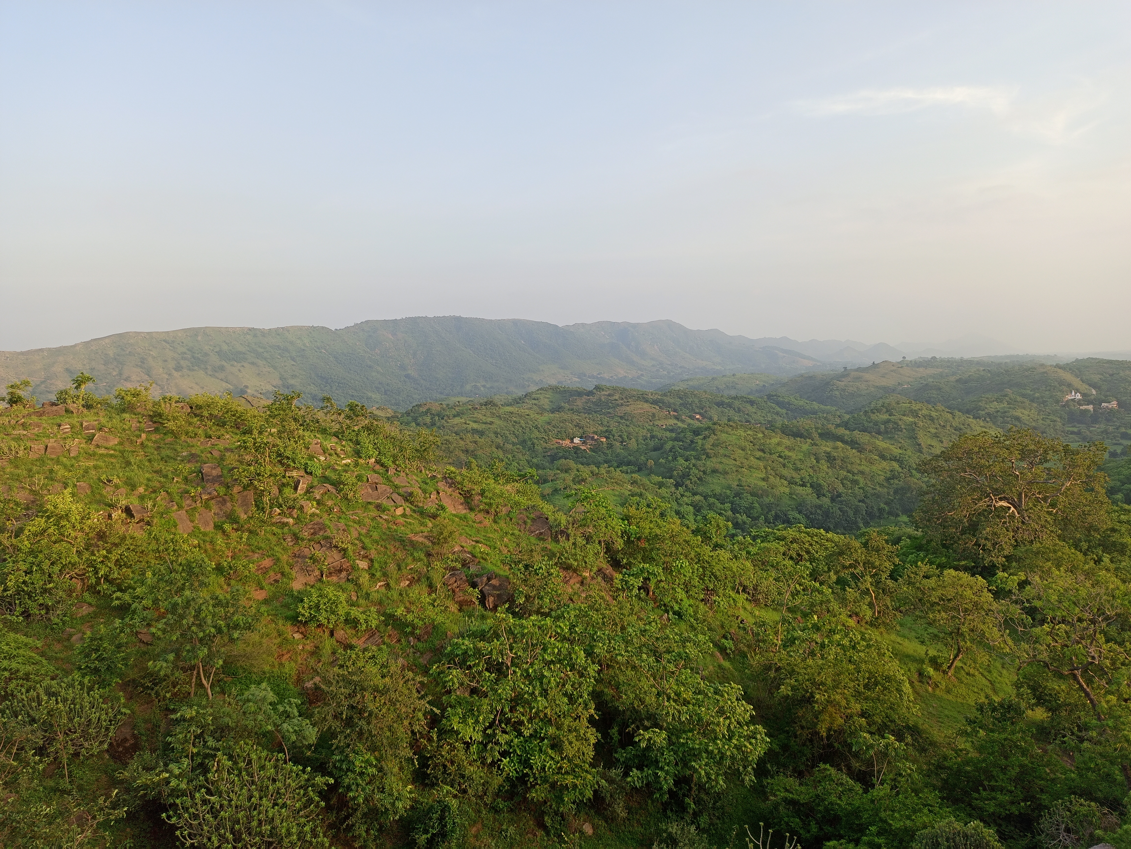 Green mountain with clear blue sky