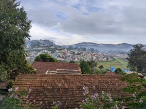 Distant view of the Ooty city with fogs in the morning