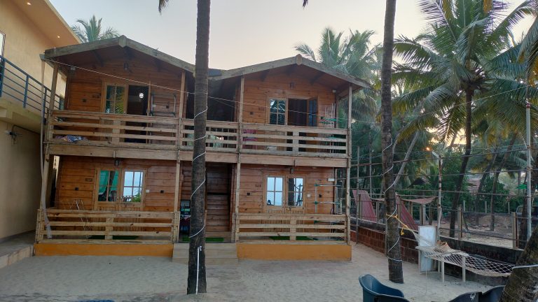 Wooden cottages at Devbag beach, Malvan