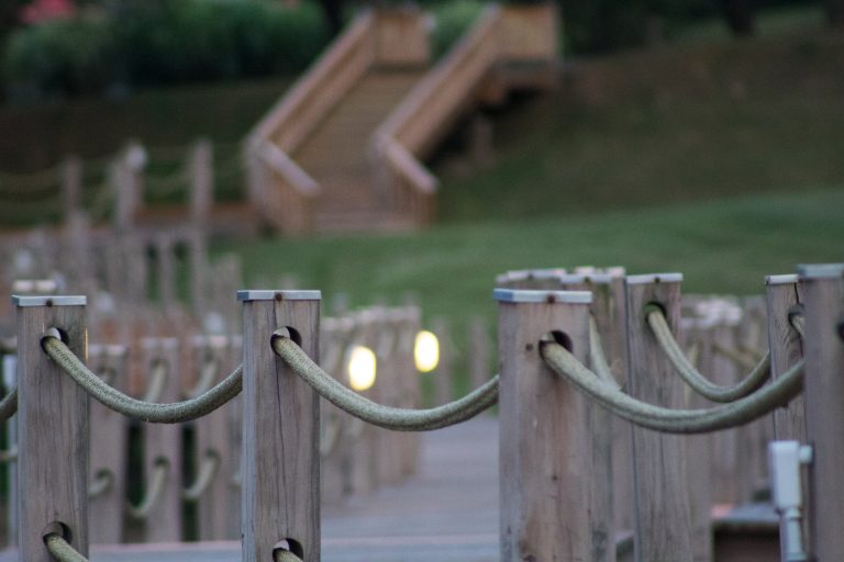 Roped wooden walkway, Lake Norman, North Carolina