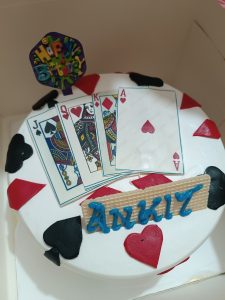 A special birthday cake with a design inspired by playing cards.