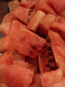 Cut pieces of watermelon.