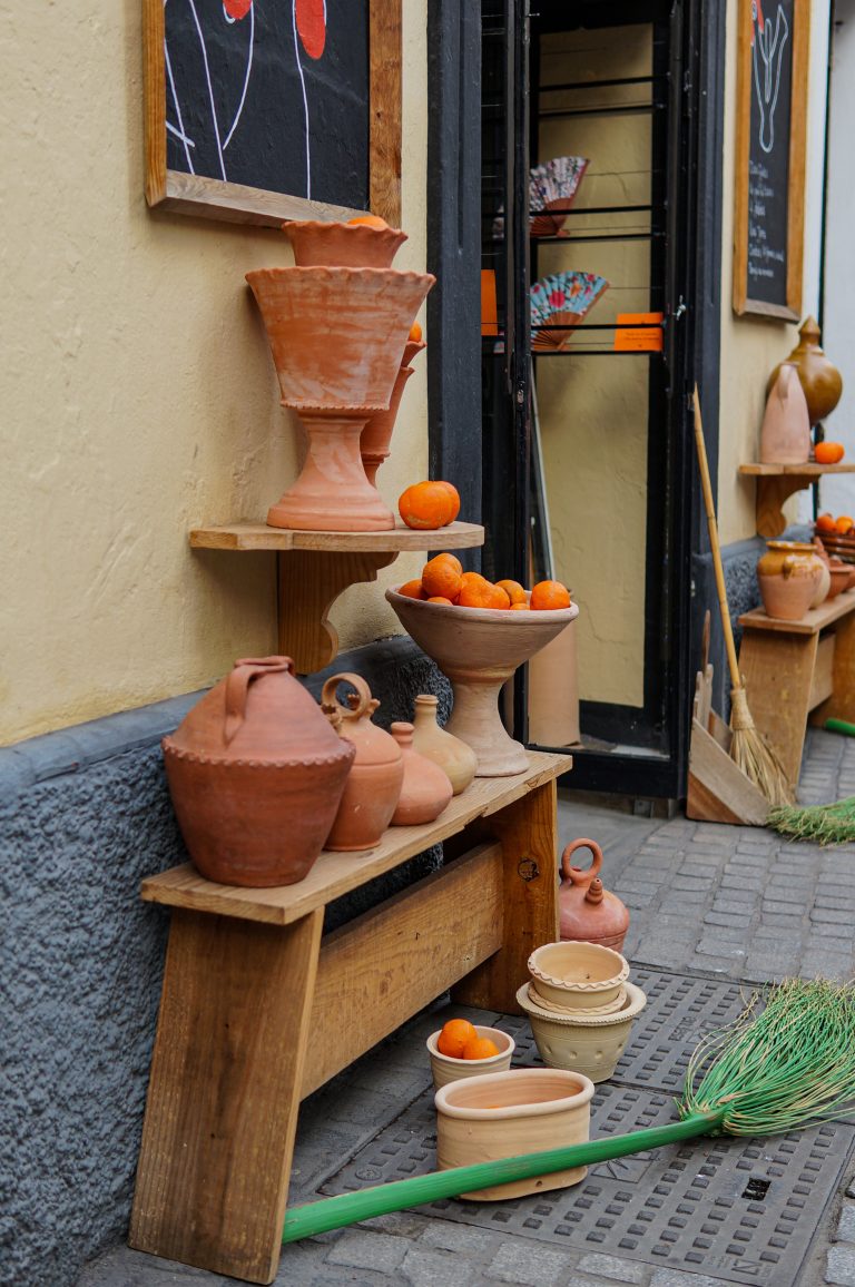 Handcrafted pottery store decorated with oranges