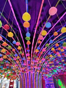 Different colors of cups with LED light as festival decoration