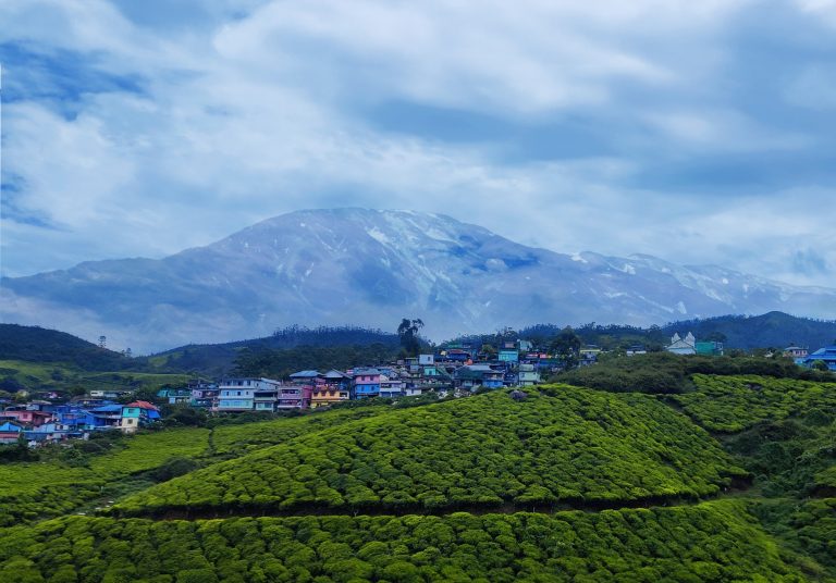 A scenic view of the beautiful Munnar valley, Kerala from a distance.