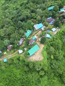 Aerial view of a village on the mountain taken using a drone.