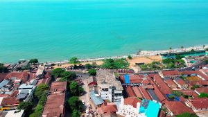 Aerial view of Kozhikode beach, Kerala, India.