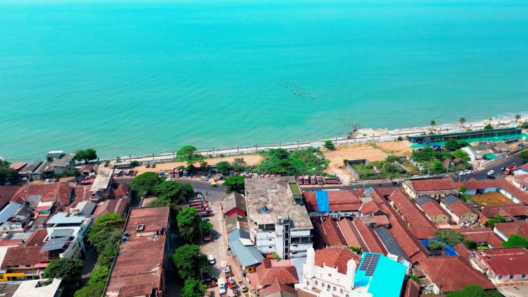 Aerial view of Kozhikode beach, Kerala, India.