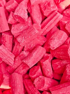 An extreme closeup of red candy