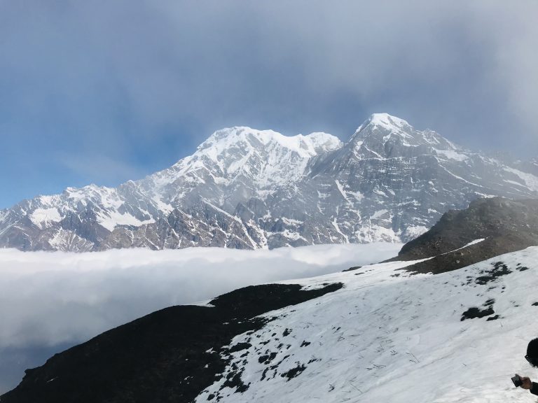 Himalayan views from Mardi Base Camp with snowy landscapes at Mardi Viewpoint.