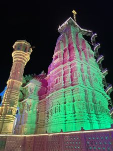 Temple with lights in night view.