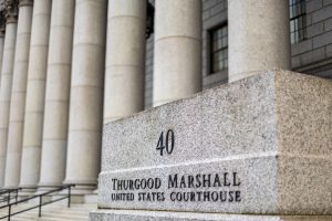 Front steps and sign for the Thurgood Marshall United States Courthouse
