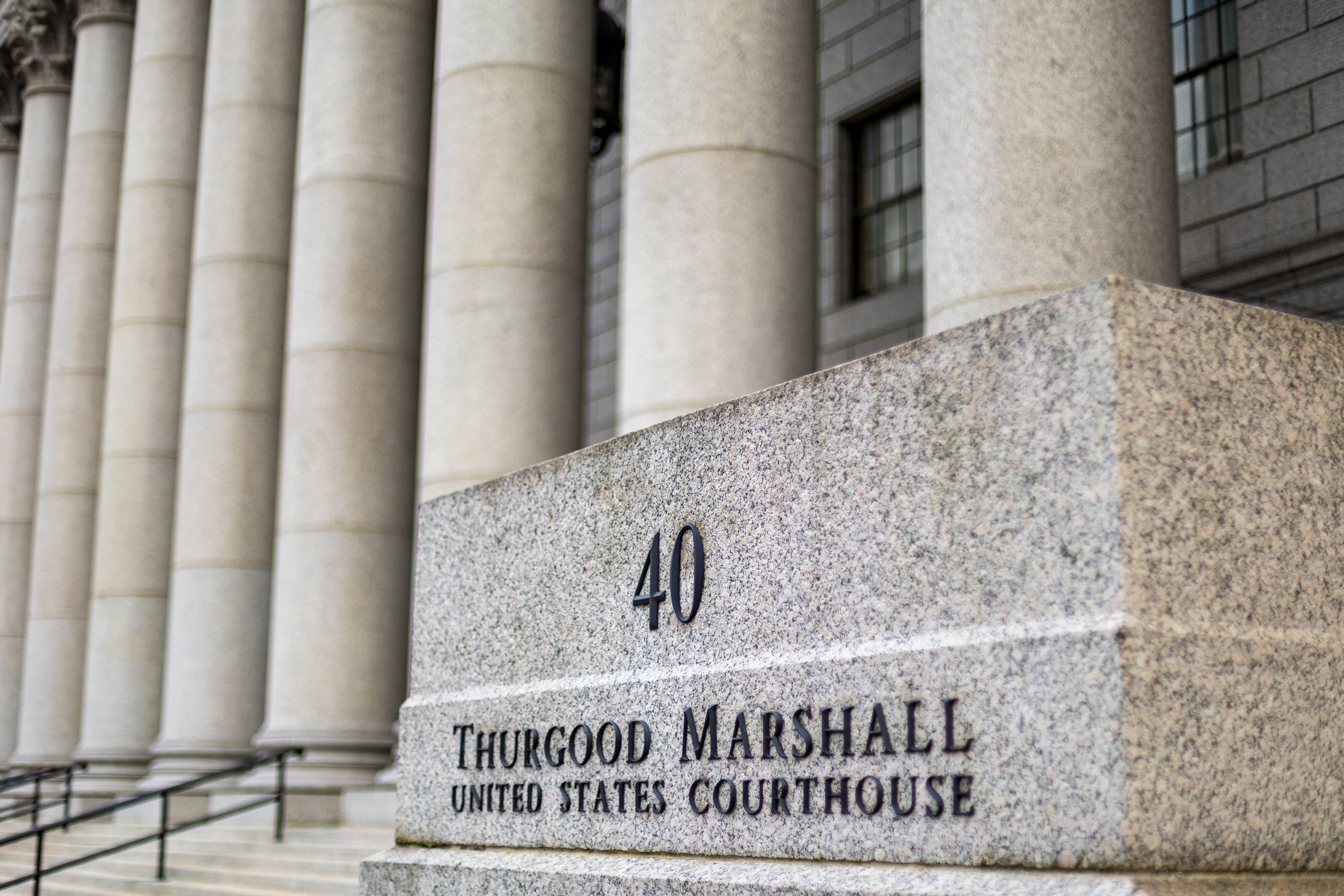 Front steps and sign for the Thurgood Marshall United States Courthouse