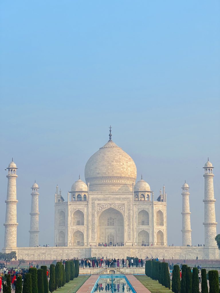 Magnificient structure of the beautiful Taj Mahal.