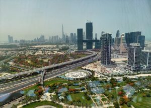 A mesmerizing view of the new Dubai, captured from the top of the Dubai Frame, framing the city's modern skyline in all its splendor.