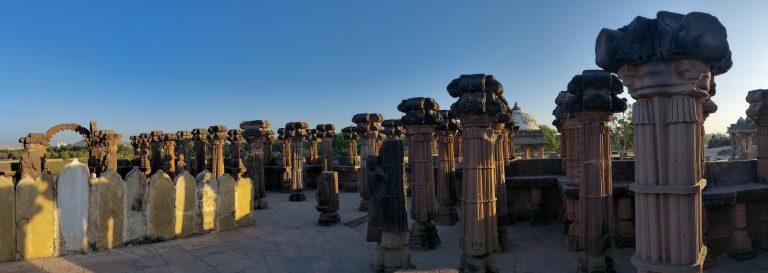 The Chhatedi in Bhuj, Gujarat, are ruins of royal cenotaphs.