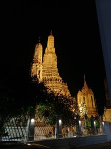 A temple illuminated at night