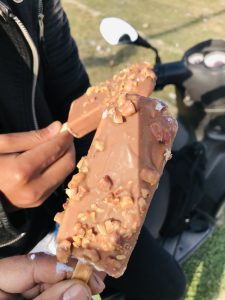 View larger photo: Two chocolate-flavored ice cream bars.