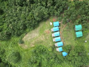 Aerial view of a beautiful resort at a hill station in Bangladesh seen from a drone. 