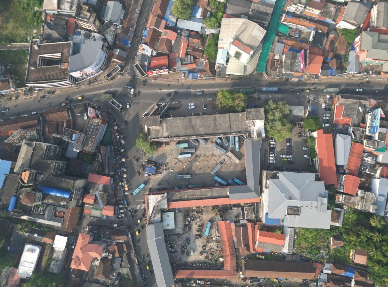 Aerial view of palayam bus stand and market, kozhikode, Kerala.