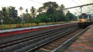 Train approaching a railway station 