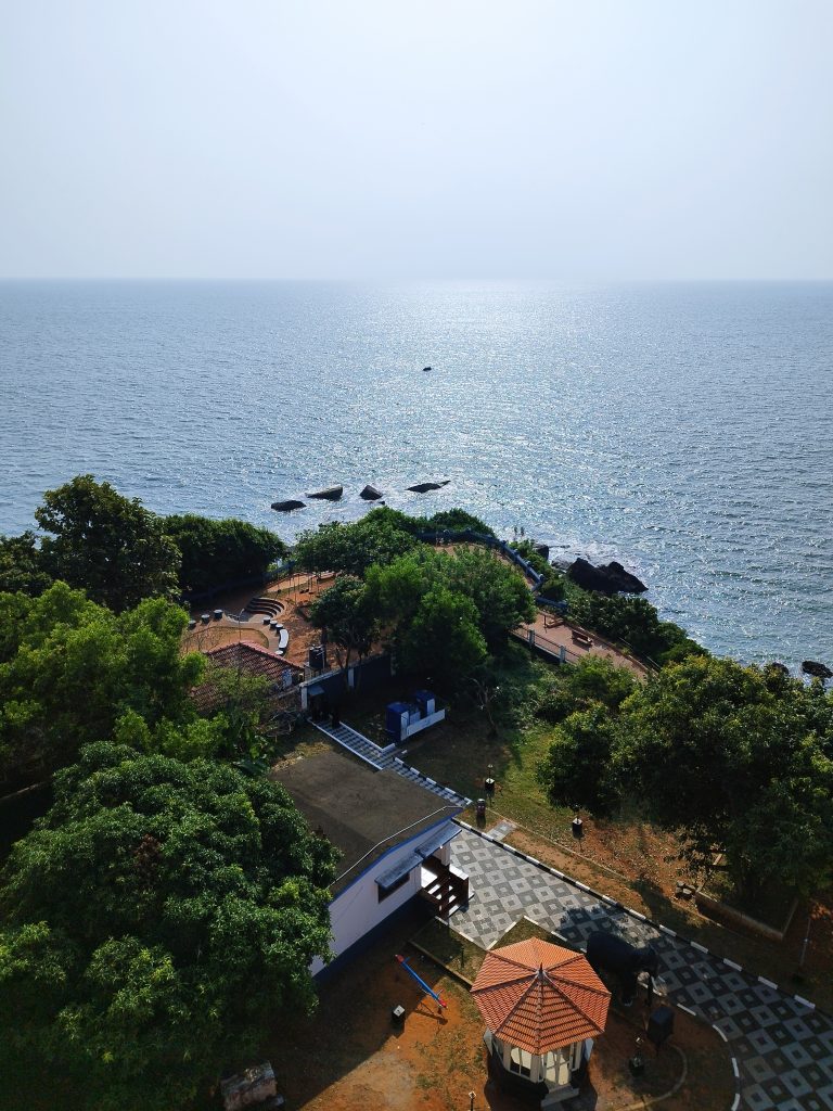 Aerial view  of the sea from a lighthouse.