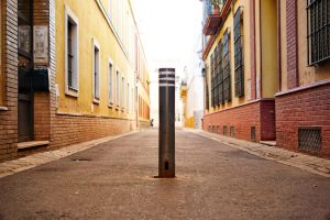 View larger photo: Iron road block in the middle of a pedestrian street