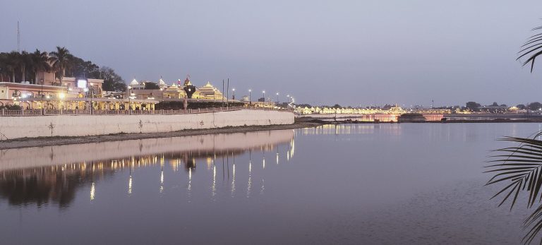 A lake view with devotional place.