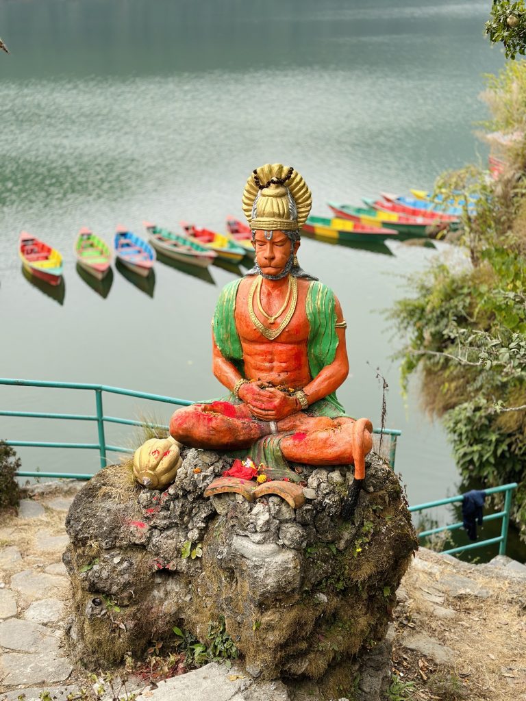 Lord Hanuman statue in Pokhara in the bank of Fewa lake.