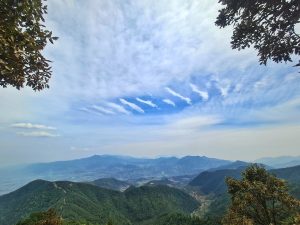 Scenic view of a beautiful blue sky and landscape from Bhasmasur Dada.