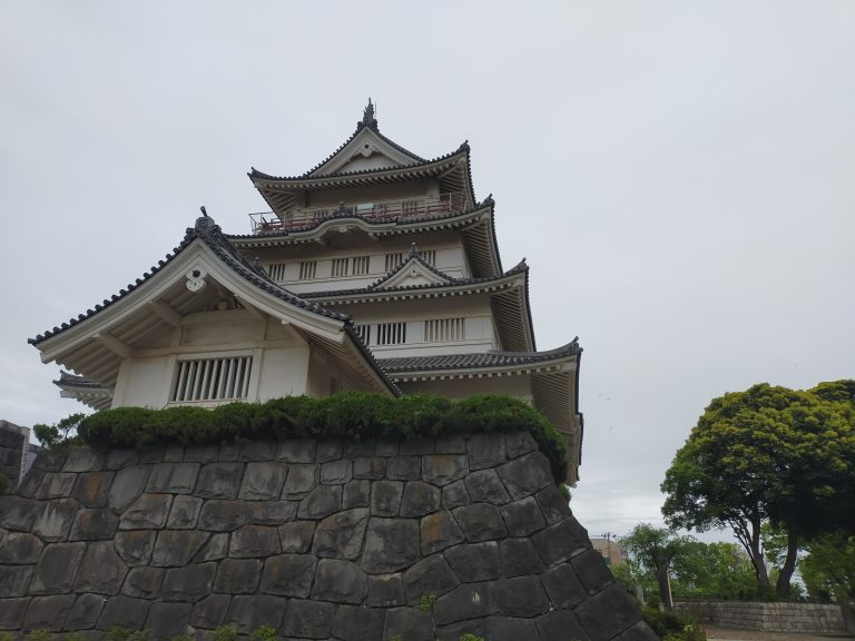 Low view of small Japanese castle