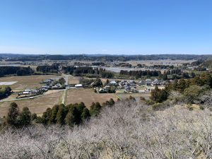 A scenic view of a small town from a hilltop at Mangi Joshi Park, Isumi City, Chiba Prefecture.