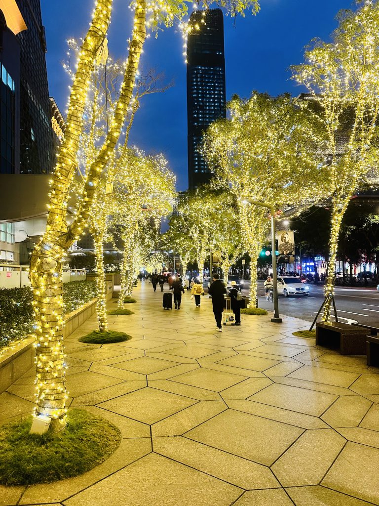 Colorful lights used for decorating the trees in a street of Taiwan.