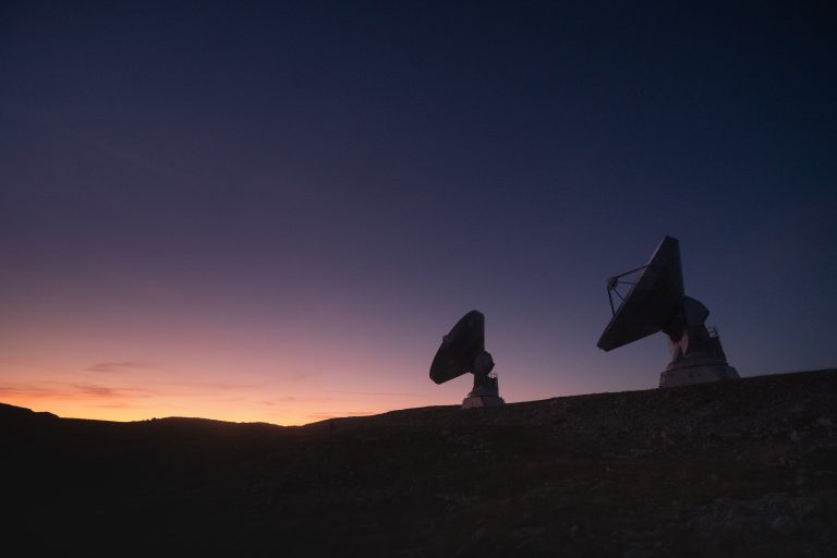 Sunset on the Plateau de Bure and its Interferometers. Human are ready to listen to the Universe.