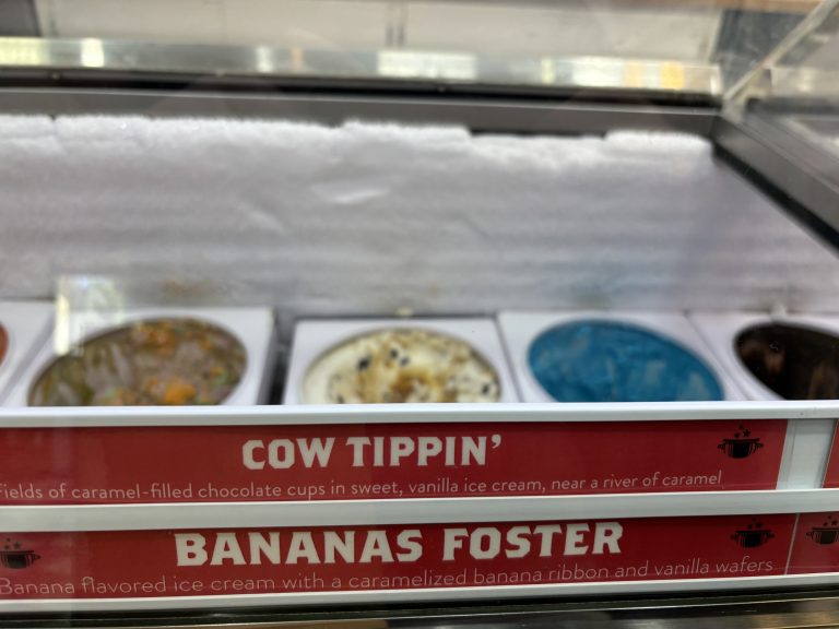 Ice cream labels in an ice cream shop.