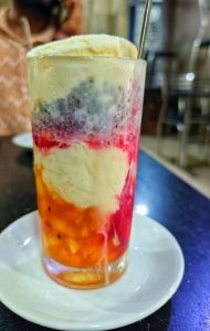 Kozhikode falooda, cold dessert in glass cup