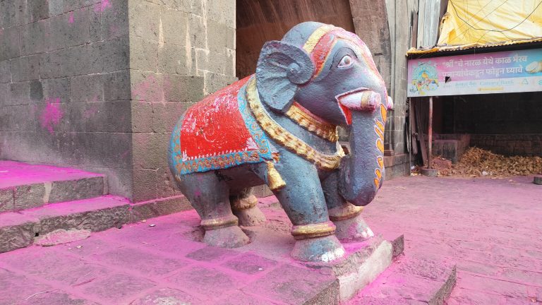 Elephant statue at North gate of Jotiba temple Kolhapur, Maharashtra, India