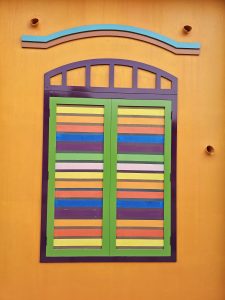 A retaining wall is designed like a window. From an amusement park, Kozhikode, Kerala.