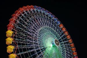 Huge ferris wheel at Feria de Abril de Sevilla at night